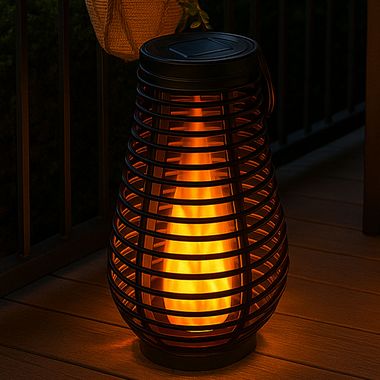 LED Solarlampe, Feuer-Effekt, Henkel, schwarz, H 26 cm