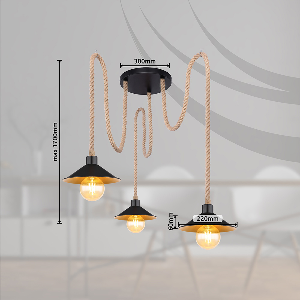 Suspension En Corde Chanvre Lustre Luminaire Plafonnier Industriel Vintage  Lampe 3 Têtes, Lampe En Corde Bois De Style Campag[H1238] - Cdiscount Maison