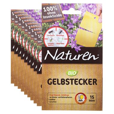 [Paket] 150 Stück Bio Gelbstecker, teilbar durch Perforierung, mit Metallstecker