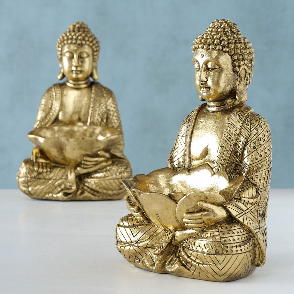 2021250 Boltze ETC Dekofigur Skulptur gold sitzend Kunstharz Shop | Dekoration 2er Shui Asia Buddha Feng Set,