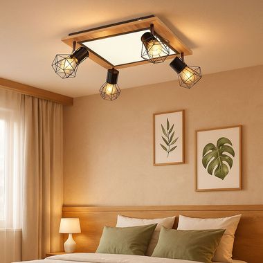 Lampa sufitowa LED o wyglądzie drewna, obrotowe punkty siatki, L 45 cm