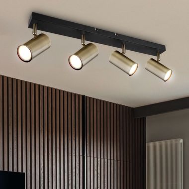 Ceiling spotlight, metal, brass, black, 4 flames