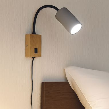 Applique murale, aspect bois, réglable de manière flexible, câble d'alimentation, H 44 cm