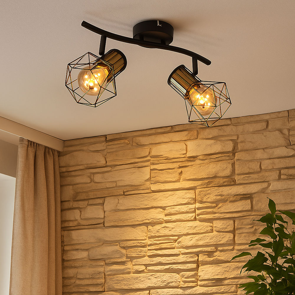 Riserva Plafonnier 2 Spots Orientables, E27 Spots De Plafond Noir Mat