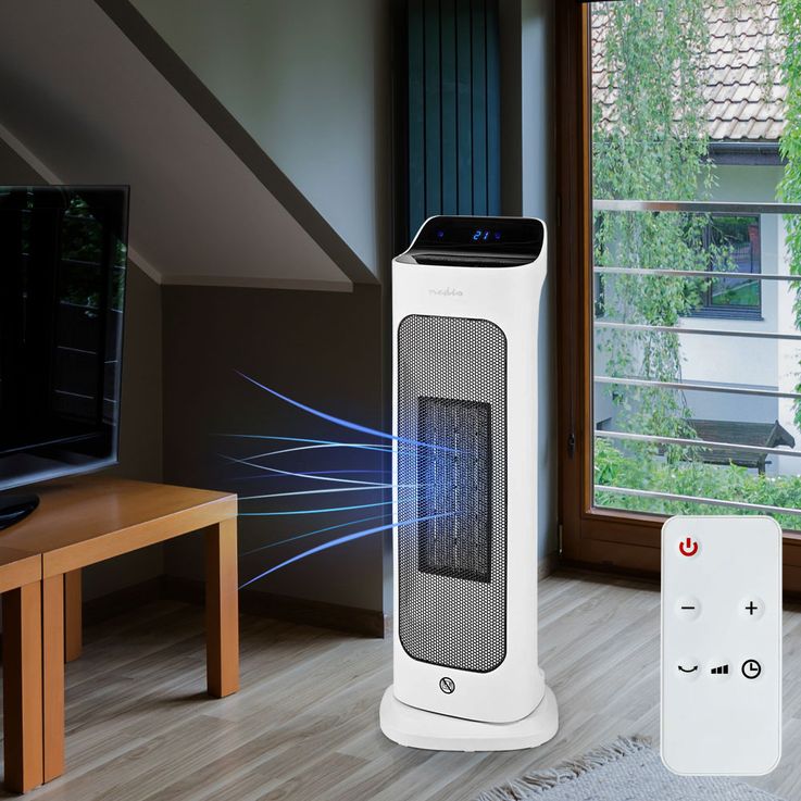 Ceramic tower heater Remote control Rapid heater Swivel function Digital  thermostat, cable 150 cm, WxHxD 17.5x50x13.5, Nedis HTFA20WT | ETC Shop:  lamps, furniture, technology, household. All from one source. | ETC Shop