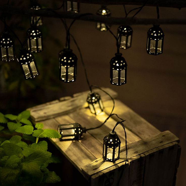 Guirlandes solaires LED extérieur décoration balcon solaire avec lanternes  en forme de boule et effet feu, noir, blanc, LED blanc chaud, L 410 cm,  jardin