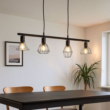 Suspension, noir, design cage, L 73 cm