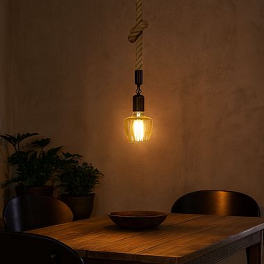 Lampa wisząca, morska, lina konopna, metal, czarny, D 12 cm