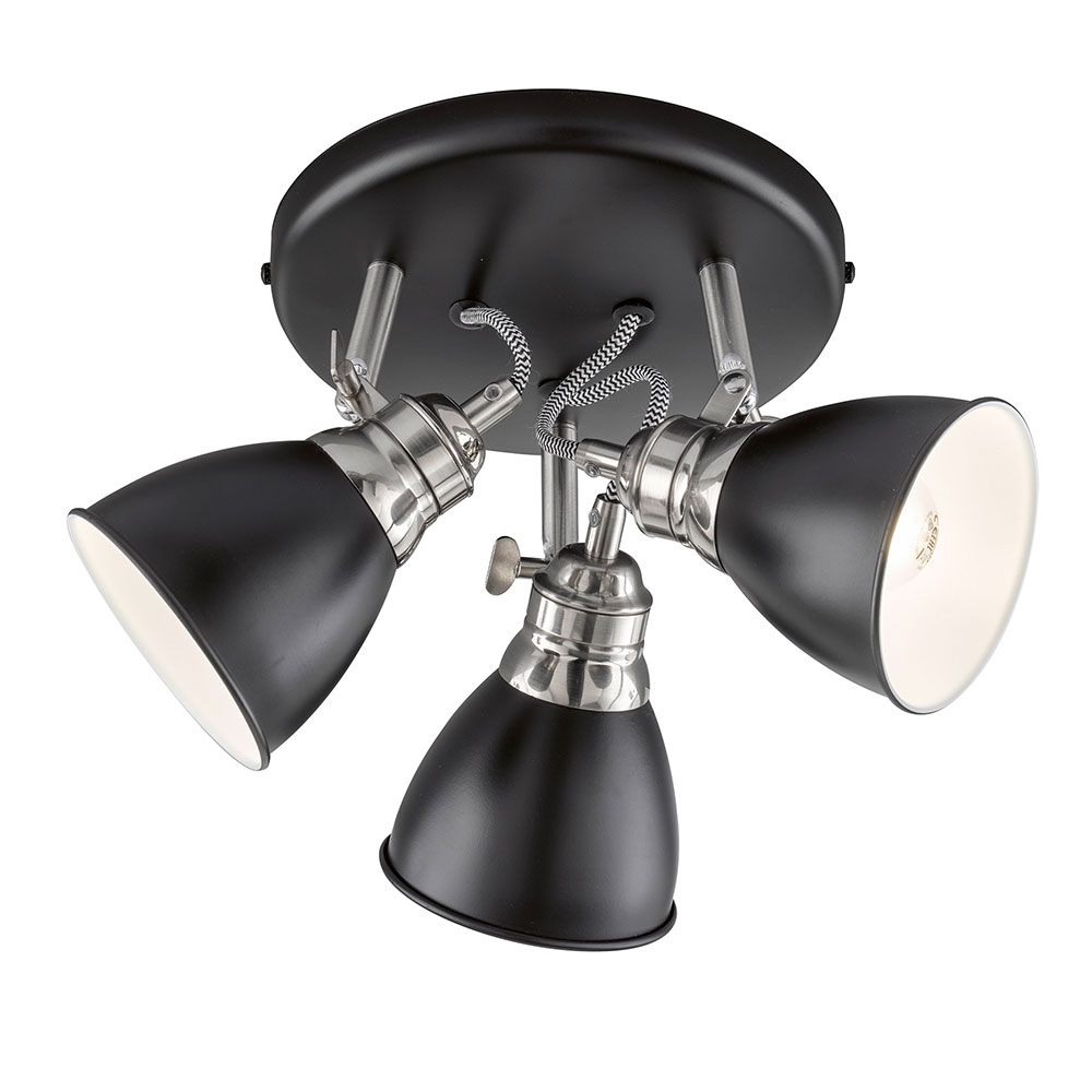 Deckenlampe schwarz Deckenstrahler Wohnzimmerlampe Shop | 3x Retro cm bewegliche Fassung, ETC 3-flammig, DxH Spotrondell 35x22 Metall chrom, Strahler, E14