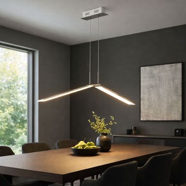 Lampa wisząca LED, matowy nikiel, ściemniana, składane spoty, wys. 150 cm