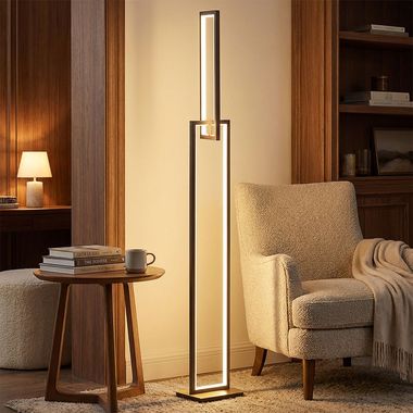 LED Stehleuchte, Metall, rostfarben, eckig, H 146 cm