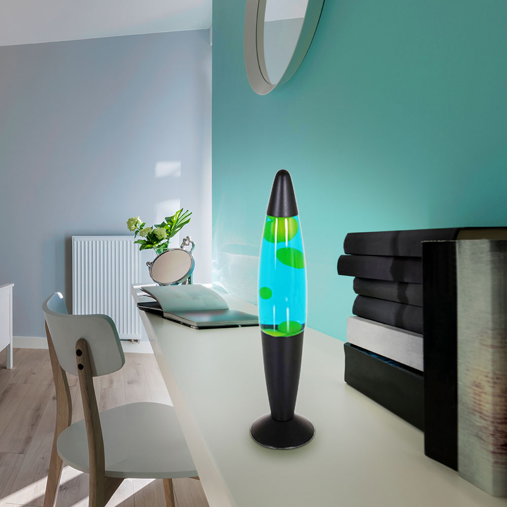 Tischlampe Lavaleuchte schwarz Lavalampe blau gelb Beistellleuchte ...