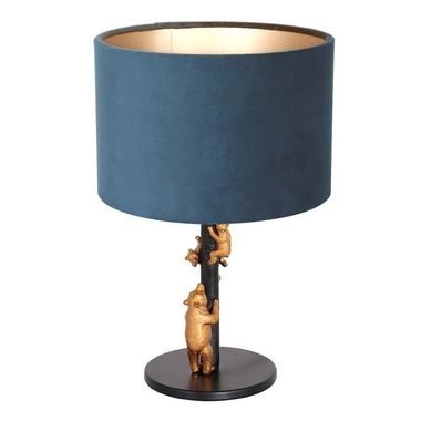 Lampe à poser, métal, velours bleu, H 41 cm