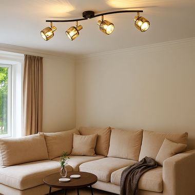 Plafonnier, métal doré, spots mobiles, L 70 cm