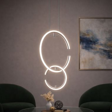 Suspension LED, 2 têtes, anneaux, blanc neutre, H 230cm