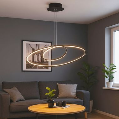 LED Hängeleuchte, dimmbar, Ringe Design schwarz 113,5 cm