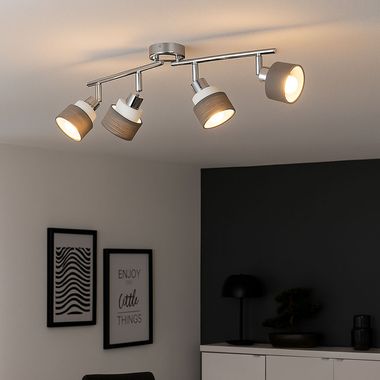 Plafonnier, acier, chrome gris, spots orientables, L 85 cm