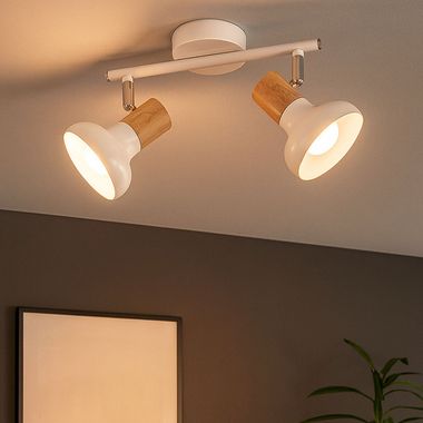 Plafoniera, 2 fiamme, spot mobili, bianco, L 35,5 cm