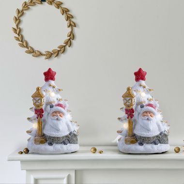 2x LED Weihnachtsmann, Dekofigur, Baum, H 22 cm