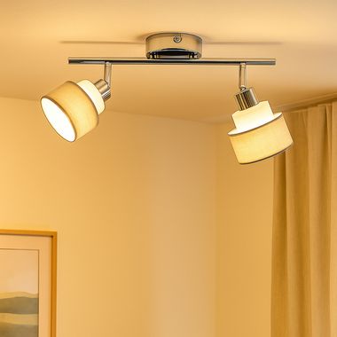 Ceiling lamp, steel textile, chrome gray, adjustable spotlights