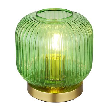 Tafellamp, groen glas, messing, H 21 cm