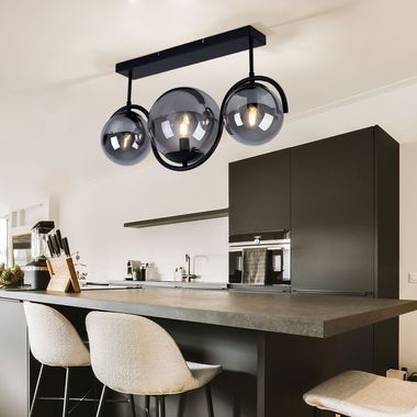 Deckenleuchte, Metall, Glas, rauch, 3 Flammig, L 60 cm
