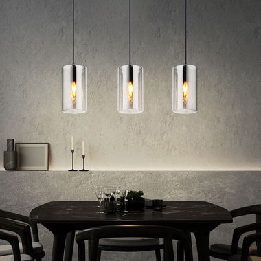 [Bundle] Pendant lamp, metal, smoked glass, H 120 cm