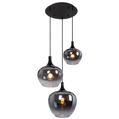Lampa wisząca, metal, szkło, kolor dymny, 3 płomienie