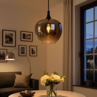 Suspension, métal, verre fumé, noir, H 120 cm