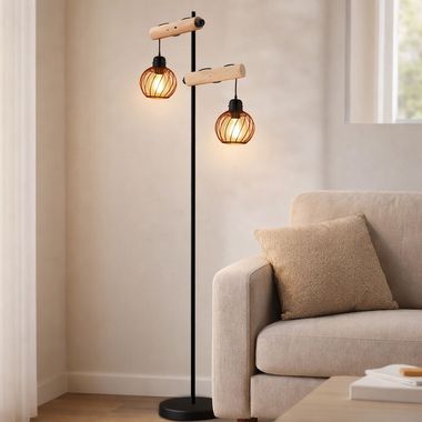 Floor lamp, wood, amber glass, height-adjustable, L 82 cm