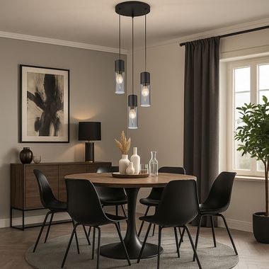 Hängelampe, Metall, Rauchglas, 3-flammig, schwarz, H 150 cm