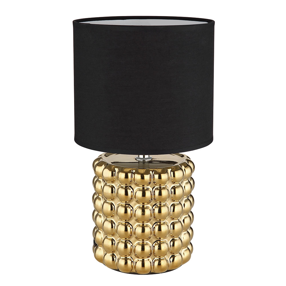 Tischlampe Wohnzimmer DxH Nachttischlampe schwarz Keramik Fassung, E14 gold, | Tischleuchte 18,5x33 1x cm Textilschirm, ETC Shop
