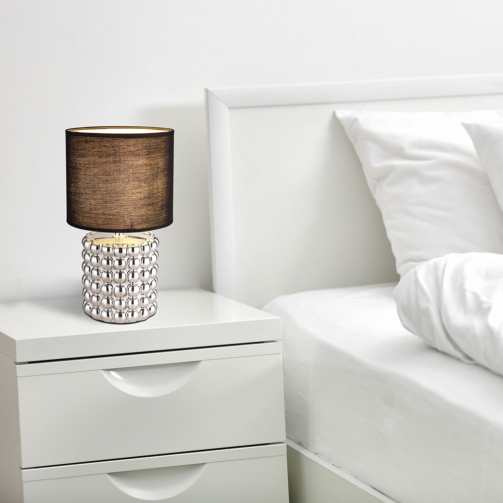 Tischlampe Schlafzimmerleuchte Nachttischlampe Keramik Textil Chrom Schwarz  | ETC Shop