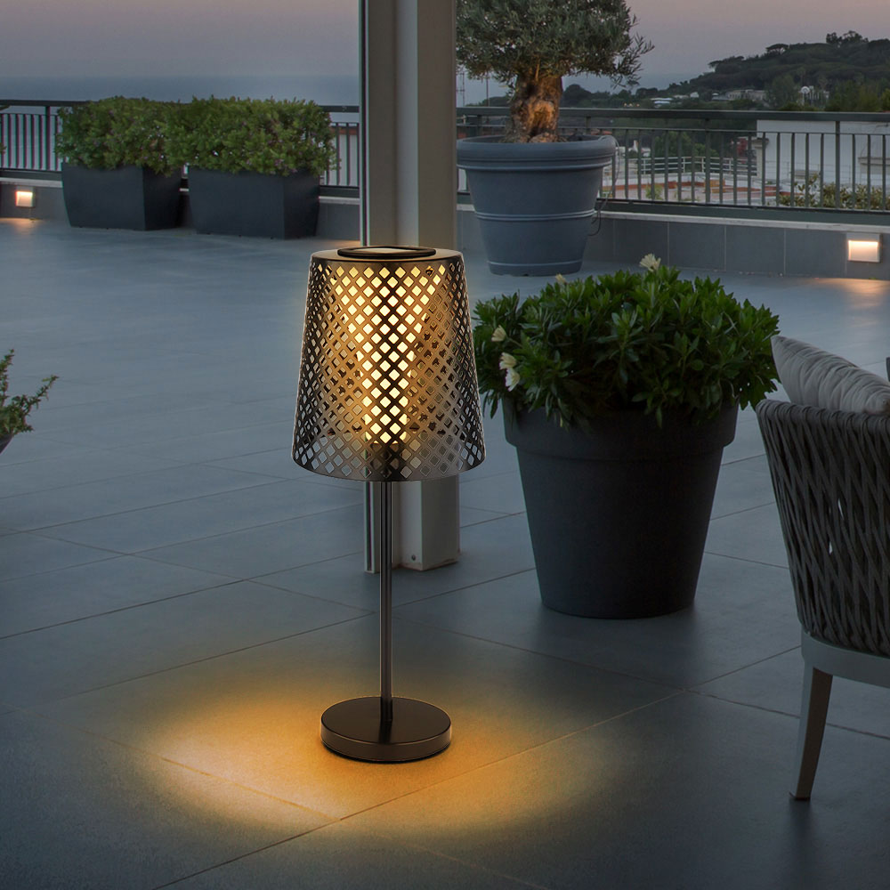 Outdoor Patio Table Lighting Effect Beige Wicker Effect Solar Table