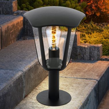 Pedestal light, lantern, black, cast aluminum, H 33.5 cm