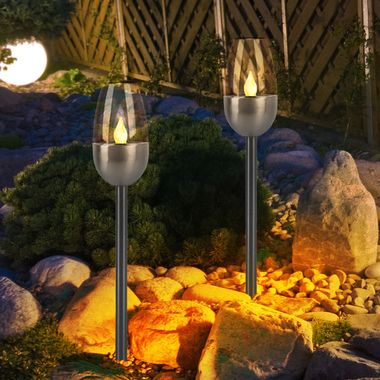 [Paket] 2x LED Außenleuchte, Solarlampe, Metall, schwarz, H 38 cm