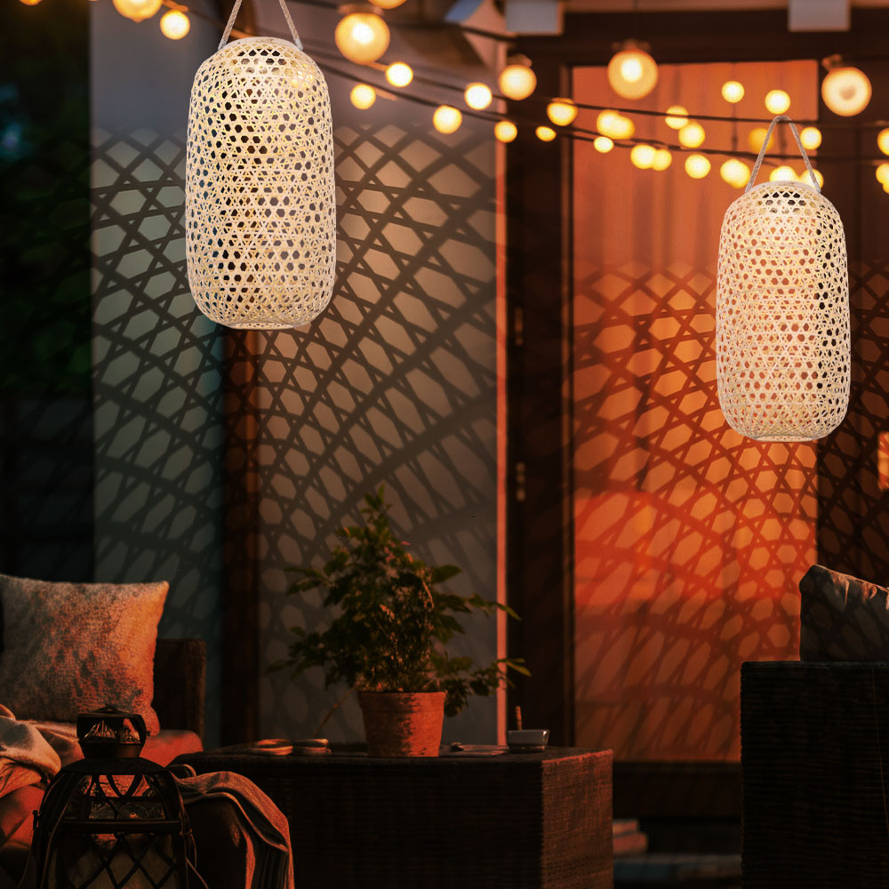 Auenlampe Hngeleuchte Solarlampe Boho Bambus naturfarben Garten Akku LED  2x | eBay