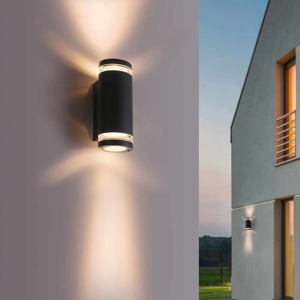 Outdoor light wall lamp facade lamp Up Down wall light house wall,  anthracite, 2x GU10, LxH 10.4x23.3 cm, ETC Shop: lamps, furniture,  technology, household. All from one source.