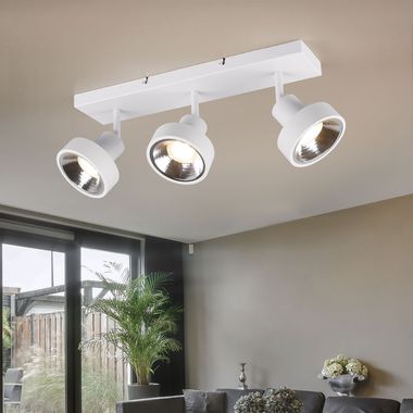 Ceiling light, 3 flames, flexible spotlights, matt white, W 44cm