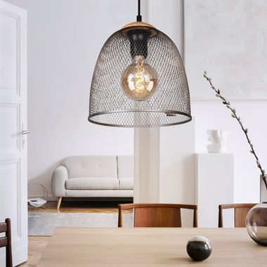 Pendelleuchte, Gitteroptik, Holz, silber, H 150cm