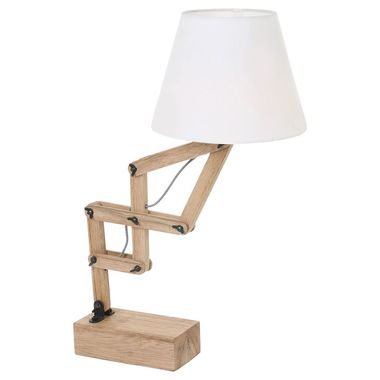 Tischleuchte Holzlampe, Textilschirm, braun weiß, H 83 cm