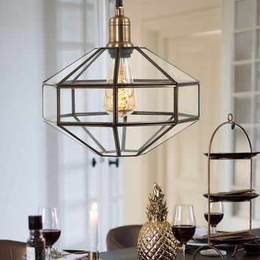 Suspension, métal Abat-jour en verre, bronze, hauteur réglable