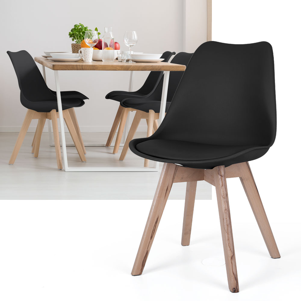 Esszimmerstuhle Eiche schwarz Schalenstuhle 4er Set Kuchenstuhle Holz Kunststoff PP Sitzpolster PU Leder BxTxH 48x42x82 cm 4er Set ETC Shop