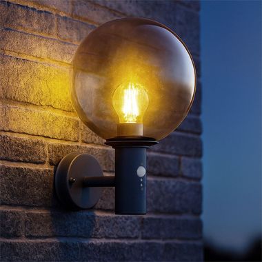 Applique murale LED, détecteur de mouvement, anthracite, verre fumé, H 37 cm