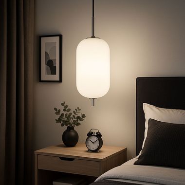 Pendelleuchte, Nickel, Glas opal, H 120 cm