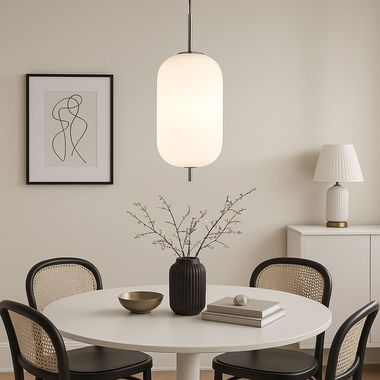 Pendant light, nickel, opal glass, H 120 cm