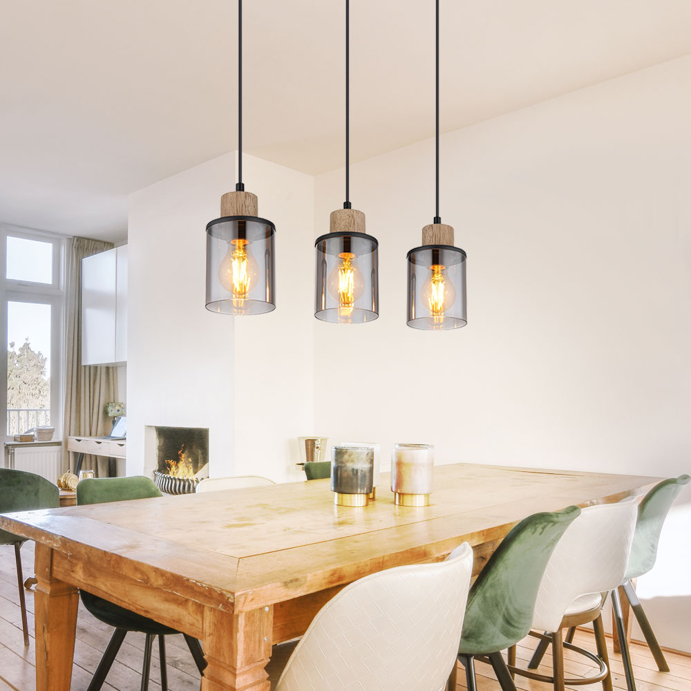Pendant lamp pendant lamp wooden lamp dining table lamp, 4-light, living  room lamp country house, wood metal, black, 4x E27 socket, LxWxH 85x16x120  | ETC Shop: lamps, furniture, technology, household. All from