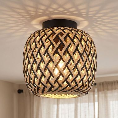 Lampa sufitowa, metal, czarny matowy, bambus, D 20 cm