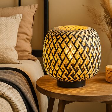 Table lamp, metal, matt black, bamboo, D 20 cm