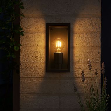 Buitenwandlamp, mat zwart metaal, helder, H 22,8 cm